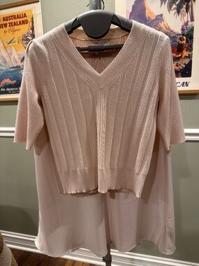 Light Pink Ribbed Knit Sweater Top & Sateen skirt -XS